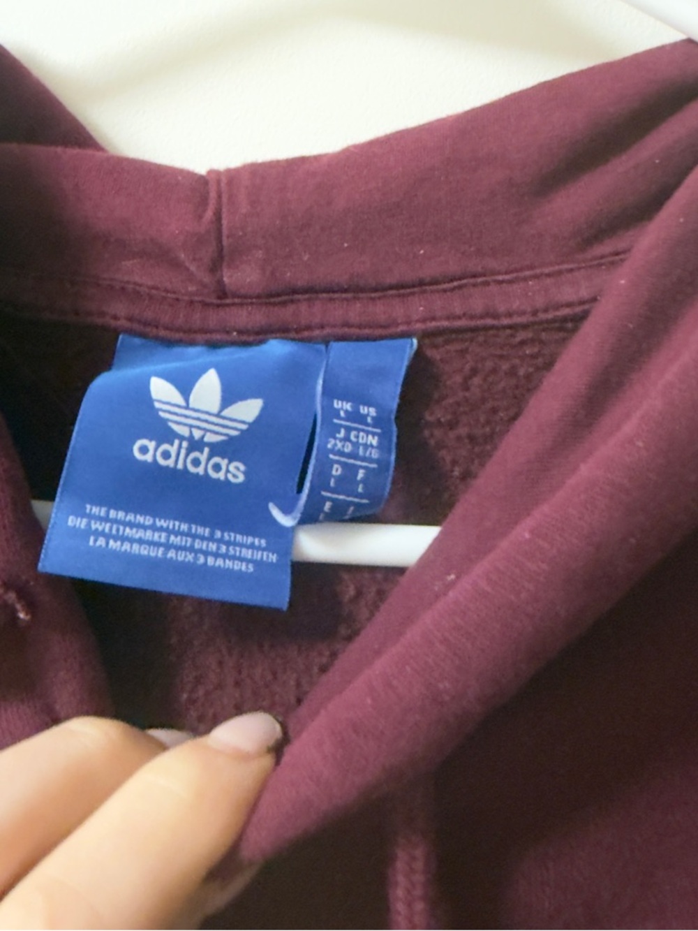 adidas Pullover Hoodie in Burgundy with White Trefoil - Picture 2 of 3